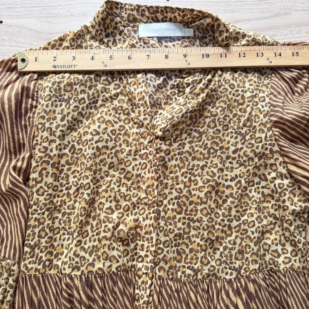 Zimmermann Maxi Cotton Summer Dress Tiered Animal Print Brown Size 0 - Picture 5 of 8